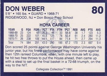 1991 Collegiate Collection Georgetown Hoyas #80 Don Weber Back