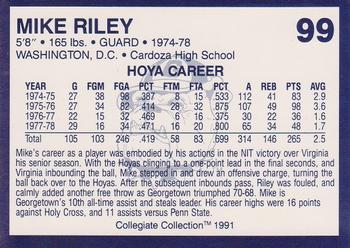 1991 Collegiate Collection Georgetown Hoyas #99 Mike Riley Back