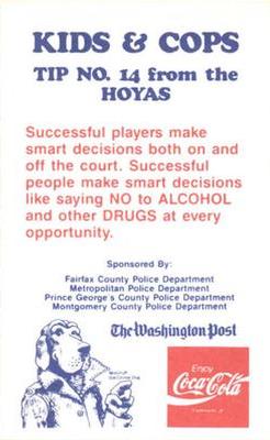 1989-90 Georgetown Hoyas Police #14 Mark Tillmon Back