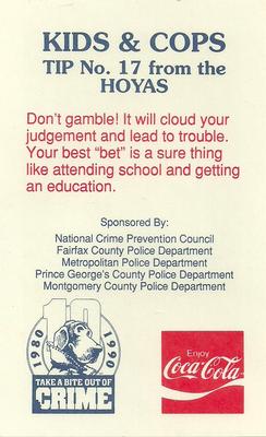1991-92 Georgetown Hoyas Police #17 Jack the Bulldog / McGruff the Crime Dog Back