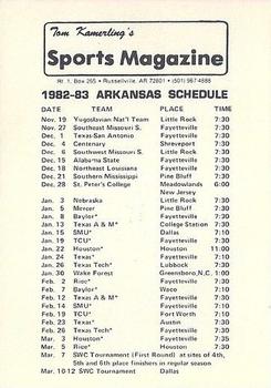 1982-83 Arkansas Razorbacks Schedules #NNO Darryl Bedford Back