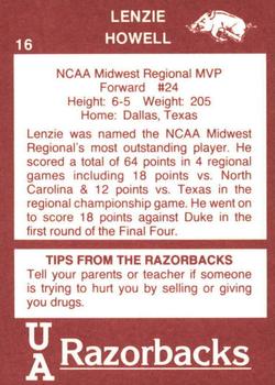 1989-90 Arkansas Razorbacks #16 Lenzie Howell Back