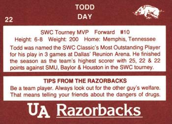 1989-90 Arkansas Razorbacks #22 Todd Day Back