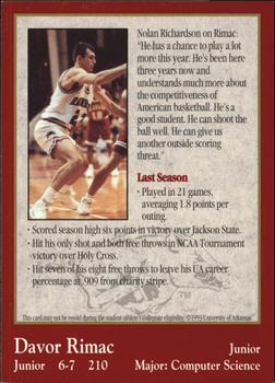 1993-94 Arkansas Razorbacks #9 Davor Rimac Back