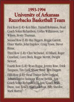 1993-94 Arkansas Razorbacks #16 Razorbacks Team Back