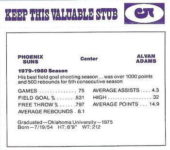 1980-81 Pepsi Phoenix Suns #5 Alvan Adams Back