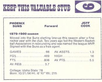 1980-81 Pepsi Phoenix Suns #9 Jeff Cook Back
