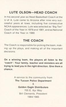 1984-85 Arizona Wildcats Police #NNO Lute Olson Back