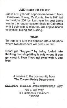 1987-88 Arizona Wildcats Police #NNO Jud Buechler Back