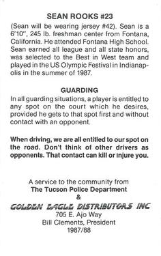 1987-88 Arizona Wildcats Police #NNO Sean Rooks Back