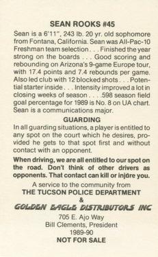 1989-90 Arizona Wildcats Police #NNO Sean Rooks Back