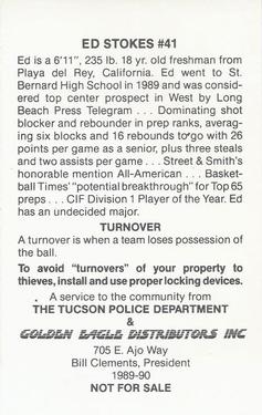 1989-90 Arizona Wildcats Police #NNO Ed Stokes Back