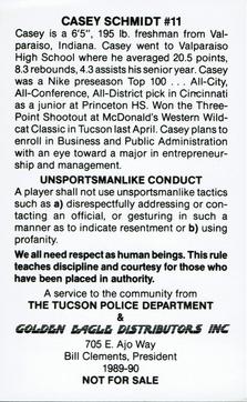 1990-91 Arizona Wildcats Police #NNO Casey Schmidt Back