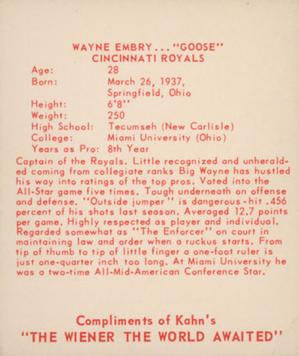1965-66 Kahn's #NNO Wayne Embry Back