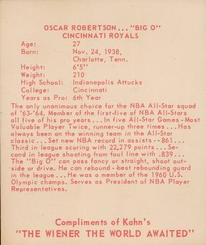 1965-66 Kahn's #NNO Oscar Robertson Back