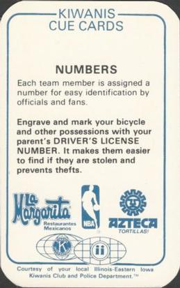 1979-80 Chicago Bulls Police #20 Dennis Awtrey Back