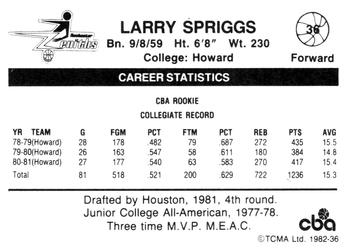 1981-82 TCMA CBA #36 Larry Spriggs Back