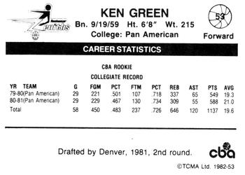 1981-82 TCMA CBA #53 Ken Green Back