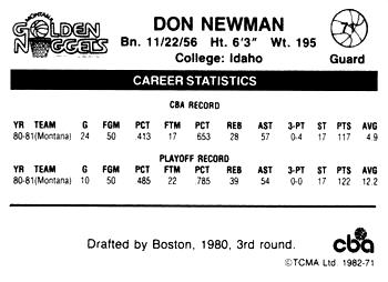 1981-82 TCMA CBA #71 Don Newman Back