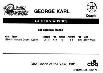 1981-82 TCMA CBA #77 George Karl Back