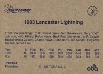 1982-83 TCMA Lancaster Lightning CBA #2 1982-83 Lancaster Lightning Back