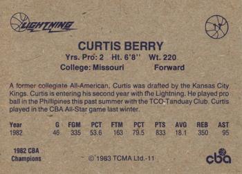 1982-83 TCMA Lancaster Lightning CBA #11 Curtis Berry Back