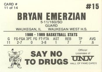 1989-90 Hall of Fame Cards UNLV Runnin' Rebels Police #11 Bryan Emerzian Back