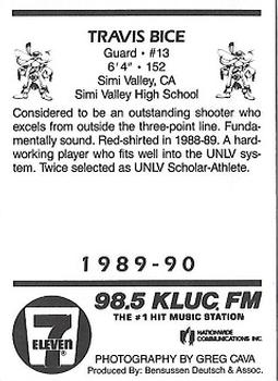 1989-90 7-Eleven UNLV Runnin' Rebels #3 Travis Bice Back