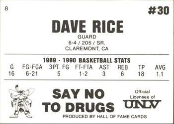 1990-91 Hall of Fame UNLV Runnin' Rebels Police #8 Dave Rice Back
