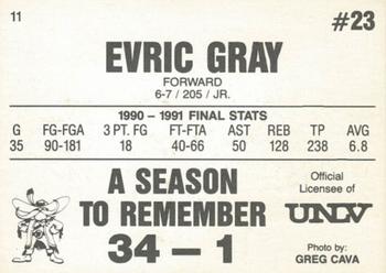 1990-91 UNLV Runnin' Rebels A Season to Remember #11 Evric Gray Back