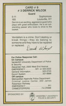 1987-88 Vanderbilt Commodores Police #9 Derrick Wilcox Back