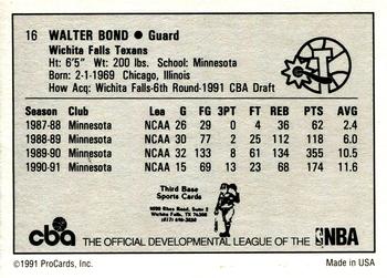 1991-92 ProCards CBA #16 Walter Bond Back