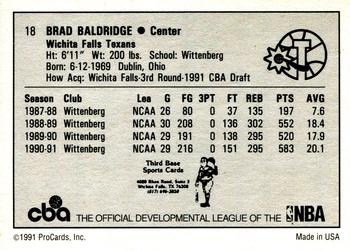 1991-92 ProCards CBA #18 Brad Baldridge Back
