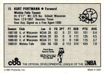 1991-92 ProCards CBA #19 Kurt Portman Back