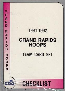 1991-92 ProCards CBA #109 Grand Rapids Hoops Checklist Front