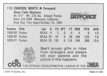 1991-92 ProCards CBA #119 Chuckie White Back