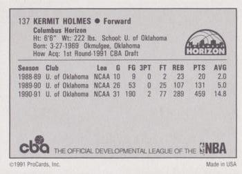 1991-92 ProCards CBA #137 Kermit Holmes Back