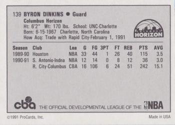 1991-92 ProCards CBA #139 Byron Dinkins Back