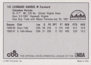 1991-92 ProCards CBA #140 Leonard Harris Back