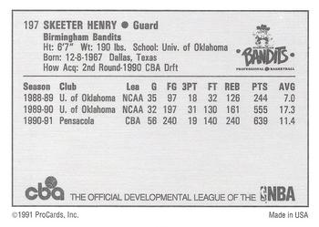1991-92 ProCards CBA #197 Skeeter Henry Back