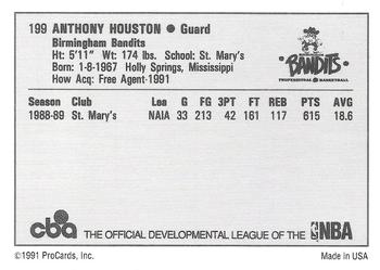 1991-92 ProCards CBA #199 Anthony Houston Back
