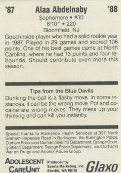 1987-88 Duke Blue Devils #NNO Alaa Abdelnaby Back