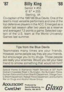 1987-88 Duke Blue Devils #NNO Billy King Back