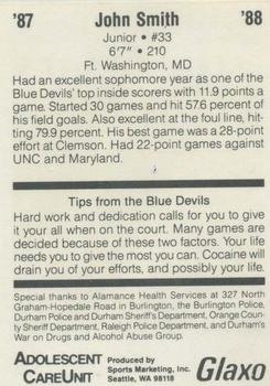 1987-88 Duke Blue Devils #NNO John Smith Back