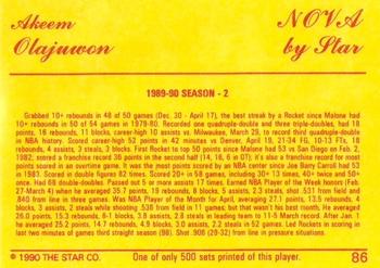 1990-91 Star Nova #86 Akeem Olajuwon Back