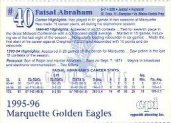 1995-96 Marquette Golden Eagles CPI #NNO Faisal Abraham Back