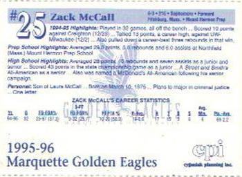 1995-96 Marquette Golden Eagles CPI #NNO Zack McCall Back