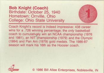 1986-87 Bank One Indiana Hoosiers All-Time Greats of IU Basketball (Series I) #1 Bobby Knight Back