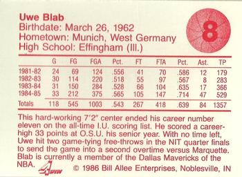 1986-87 Bank One Indiana Hoosiers All-Time Greats of IU Basketball (Series I) #8 Uwe Blab Back