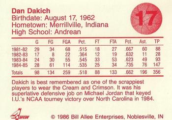 1986-87 Bank One Indiana Hoosiers All-Time Greats of IU Basketball (Series I) #17 Dan Dakich Back